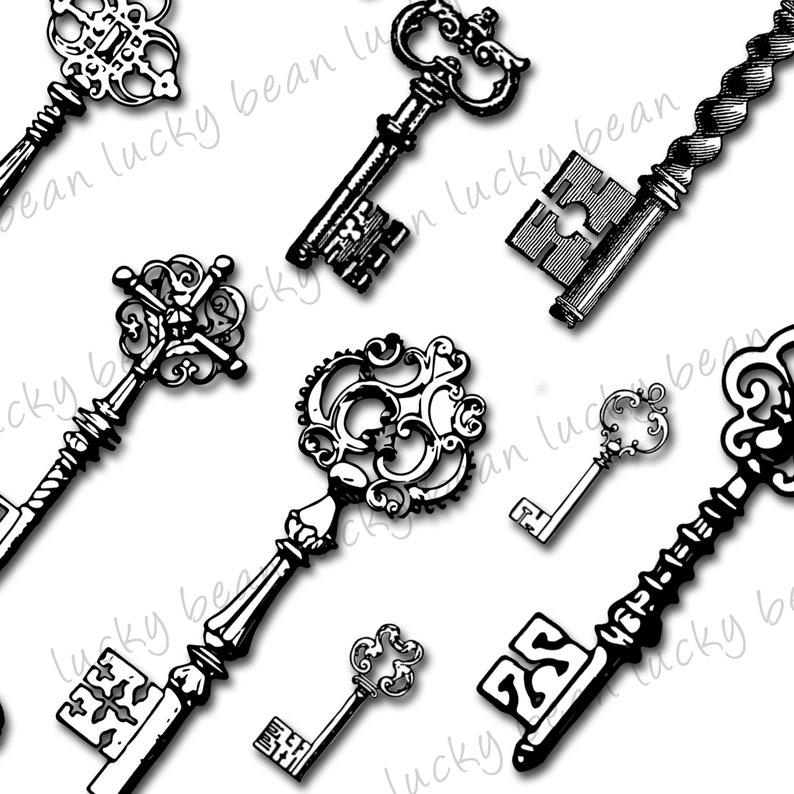 Antique keys illustration.Vintage Victorian keys.Printable scrapbook keys.Ancient keys digital download.Ornate key clip art.Decorative keys image 2