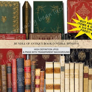 Antikes Buch Cover.Buchrücken.Transparent png jpg.Victorian Buch Cover.Dekoratives Buch.Scrapbook,Junk Journal,altes Buch,Digital Collage Sheet