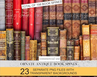 Vintage Book Spines Clipart | Antique Faux Books Digital Download | Old Library Decor PNG | Mini Book Covers Printable