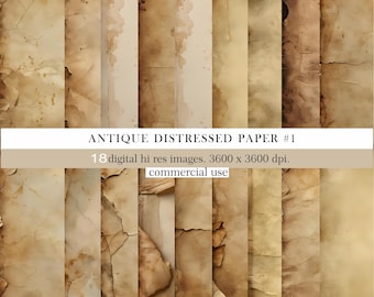 Antique Distressed Paper Digital Backgrounds.Vintage Aged Parchment Scrapbook Pages.Tea stained paper.Torn edges.Hi Res Commercial Use JPGs