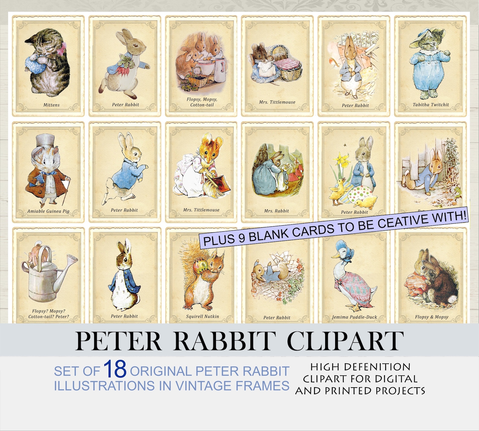Peter Rabbit Cards Eyfs Vintage Peter Rabbit Cards. Digital Download. Beatrix Potter ...