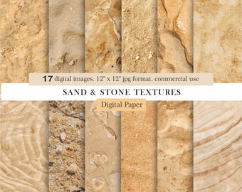 Sand & Stone Textures Digital Paper Pack, Neutral Earth Backgrounds, Beige Rock and Sand JPGs, Sandy Textures, Organic Rock, Commercial Use