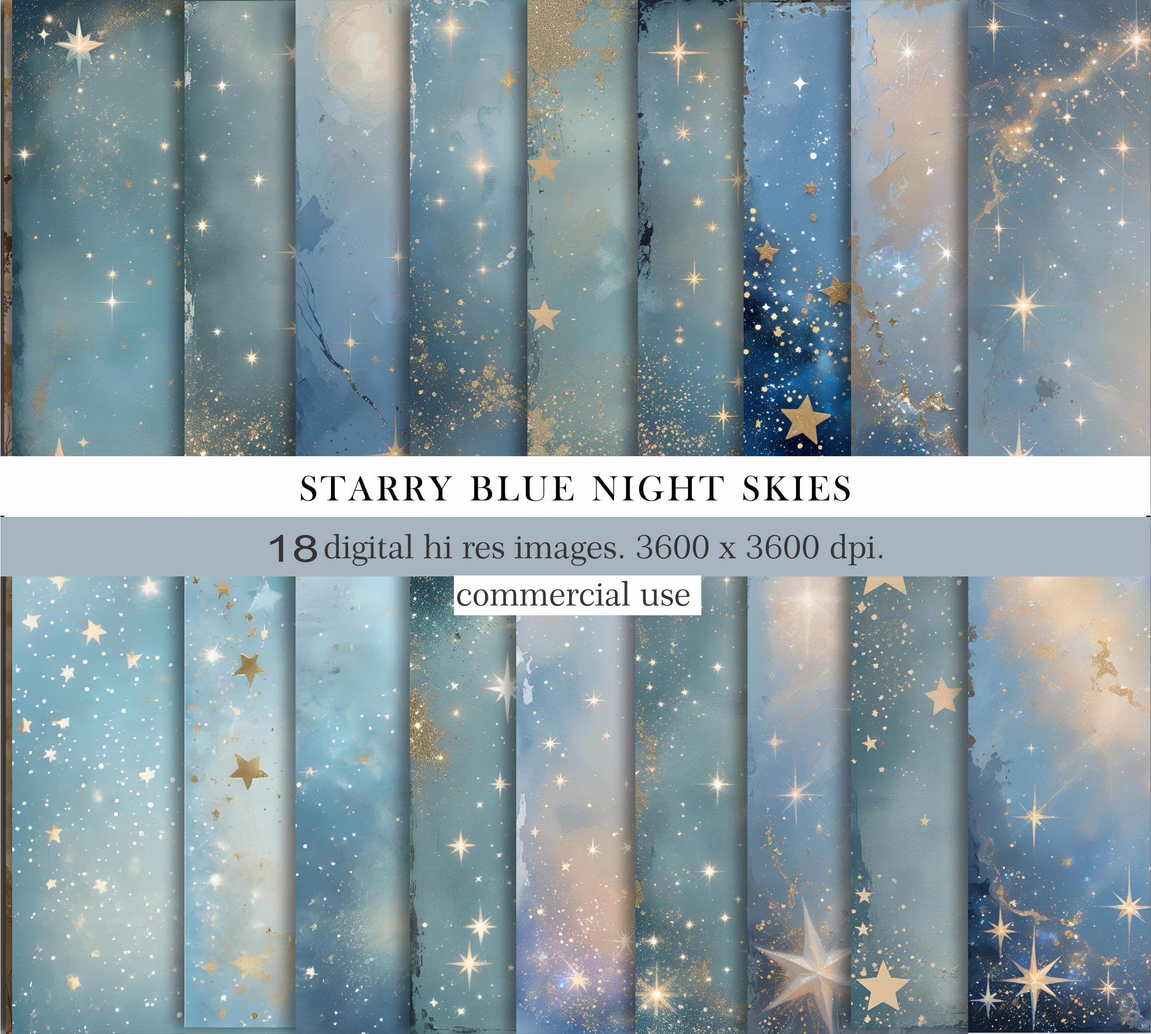 Starry Blue Night Skies Digital Paper | 18 Star Backgrounds | Galaxy ...