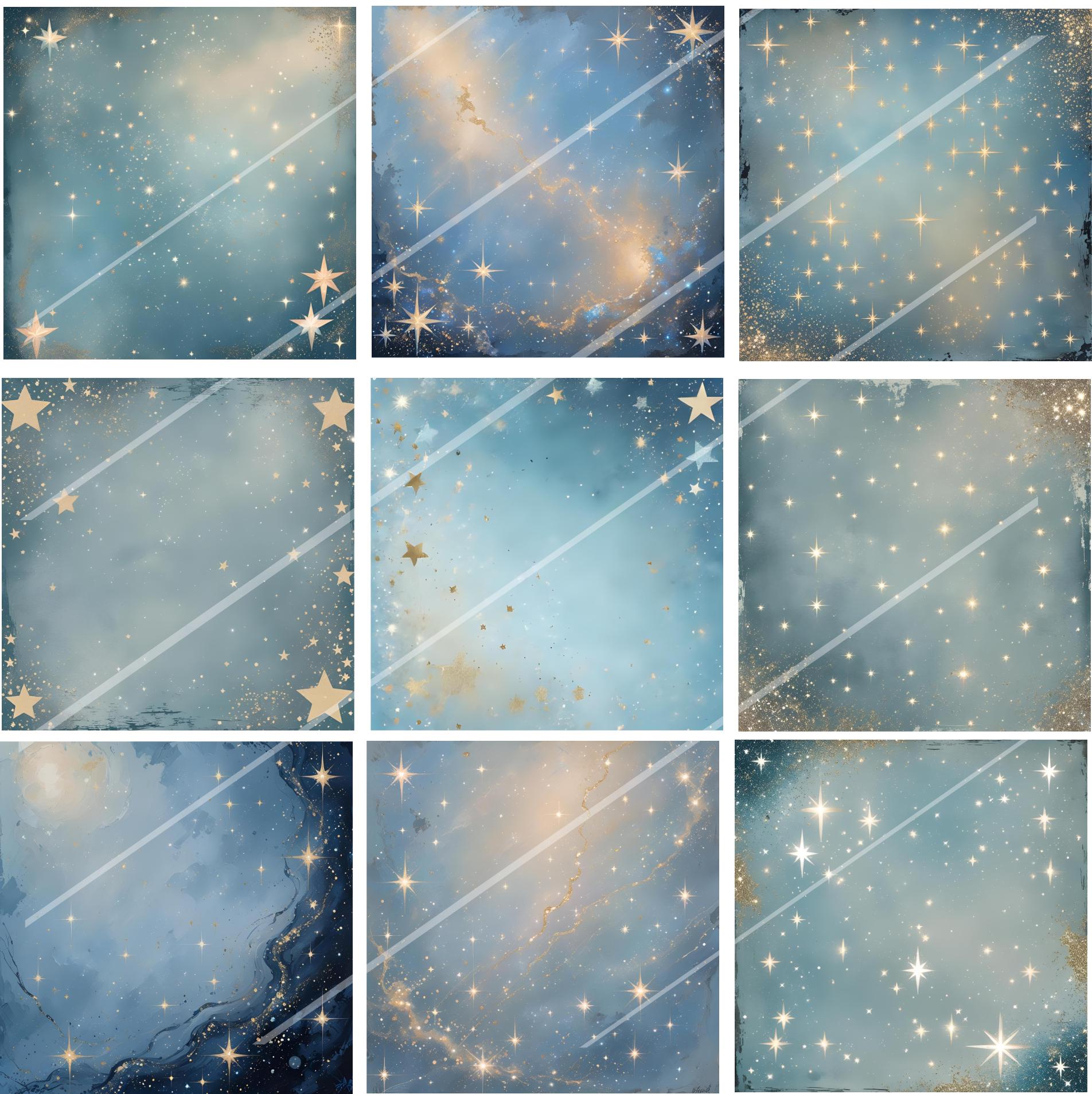 Starry Blue Night Skies Digital Paper | 18 Star Backgrounds | Galaxy ...