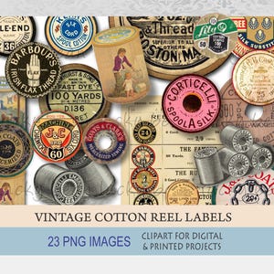 Antique thread spool labels.Vintage cotton reel.Antique spool labels.Victorian cotton reel labels.Wooden cotton reel labels.Sewing collage