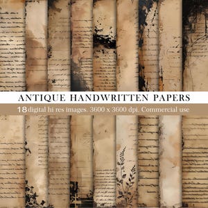 Antique Handwriting Digital Paper | Vintage Script Backgrounds | Distressed Sepia Journal Pages for Scrapbooking & Crafts. Commercial Use