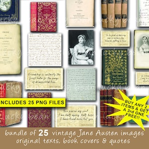 Jane Austen Ephemera Bundle.Vintage Jane Austen Pages,Covers & Quotes.Printable Scrapbook Collage Sheet.Regency Clipart.Jane Austen Clipart