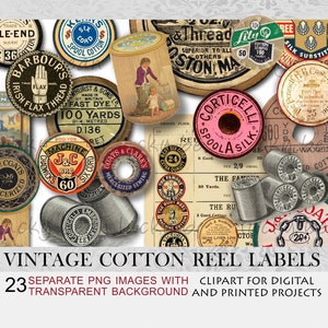 Antique thread spool labels.Vintage cotton reel.Antique spool labels.Victorian cotton reel labels.Wooden cotton reel labels.Sewing collage