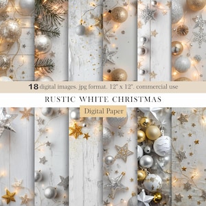 Rustikale weiße Weihnachtpapier. Gold & Silber Urlaub Hintergründe. Winter Scrapbook Papier. Weihnachten Backdrops.Xmas Journal.Commercial Use