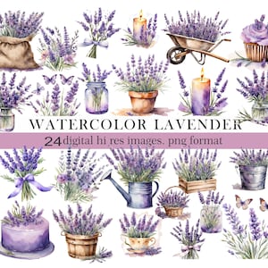 Watercolor lavender clipart bundle.Printable lavender flowers png.Purple flower digital download.Rustic Lavender Bouquet Art.Commercial use