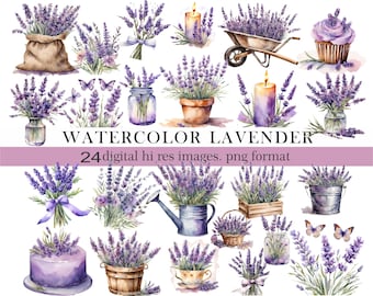 Watercolor lavender clipart bundle.Printable lavender flowers png.Purple flower digital download.Rustic Lavender Bouquet Art.Commercial use