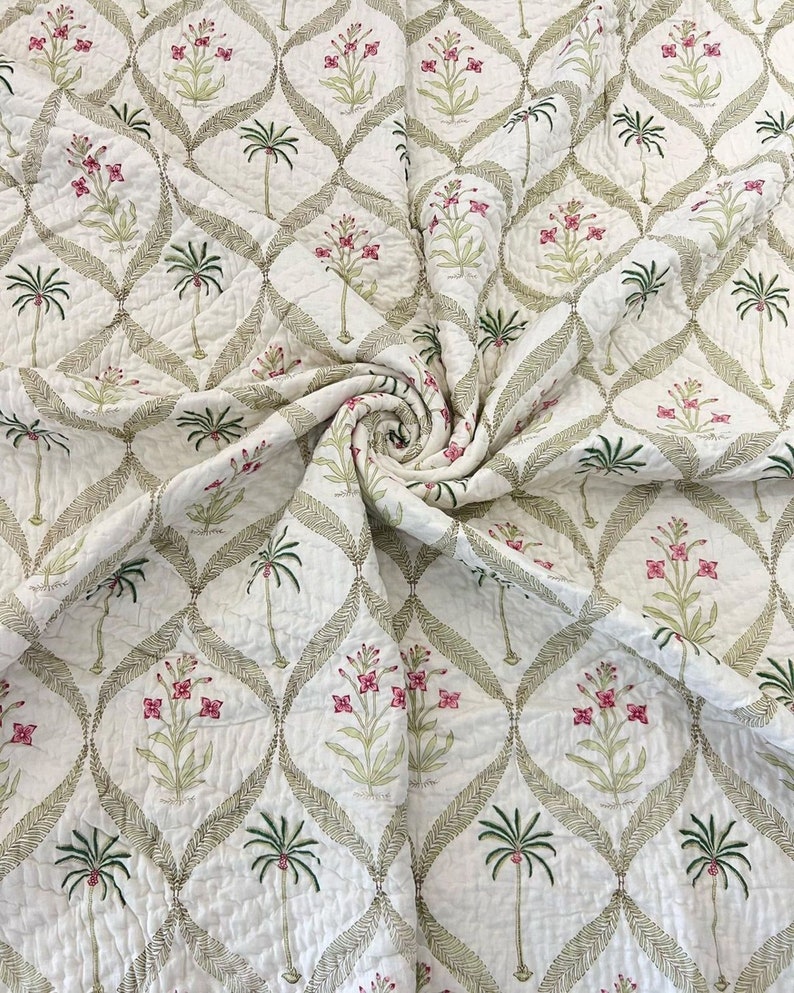 Indian Jaipur Quilt Hand Block Floral Print Reversible Jaipuri Etsy