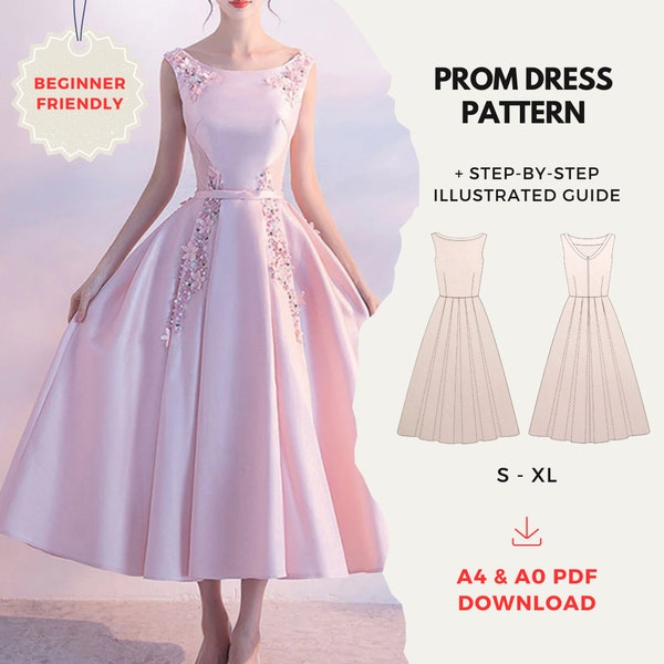 Prom Dress Pattern, Easy Sewing Pattern, A4 & A0 PDF digital pattern