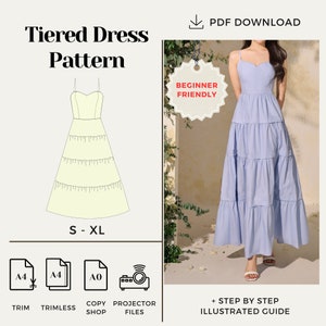 Tiered Summer Dress Sewing Pattern: Ankle Length (PDF Pattern)