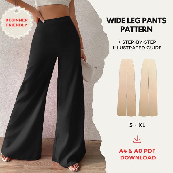 Wide Leg Pants Pattern, Easy Sewing Pattern, A4 & A0 PDF digital pattern