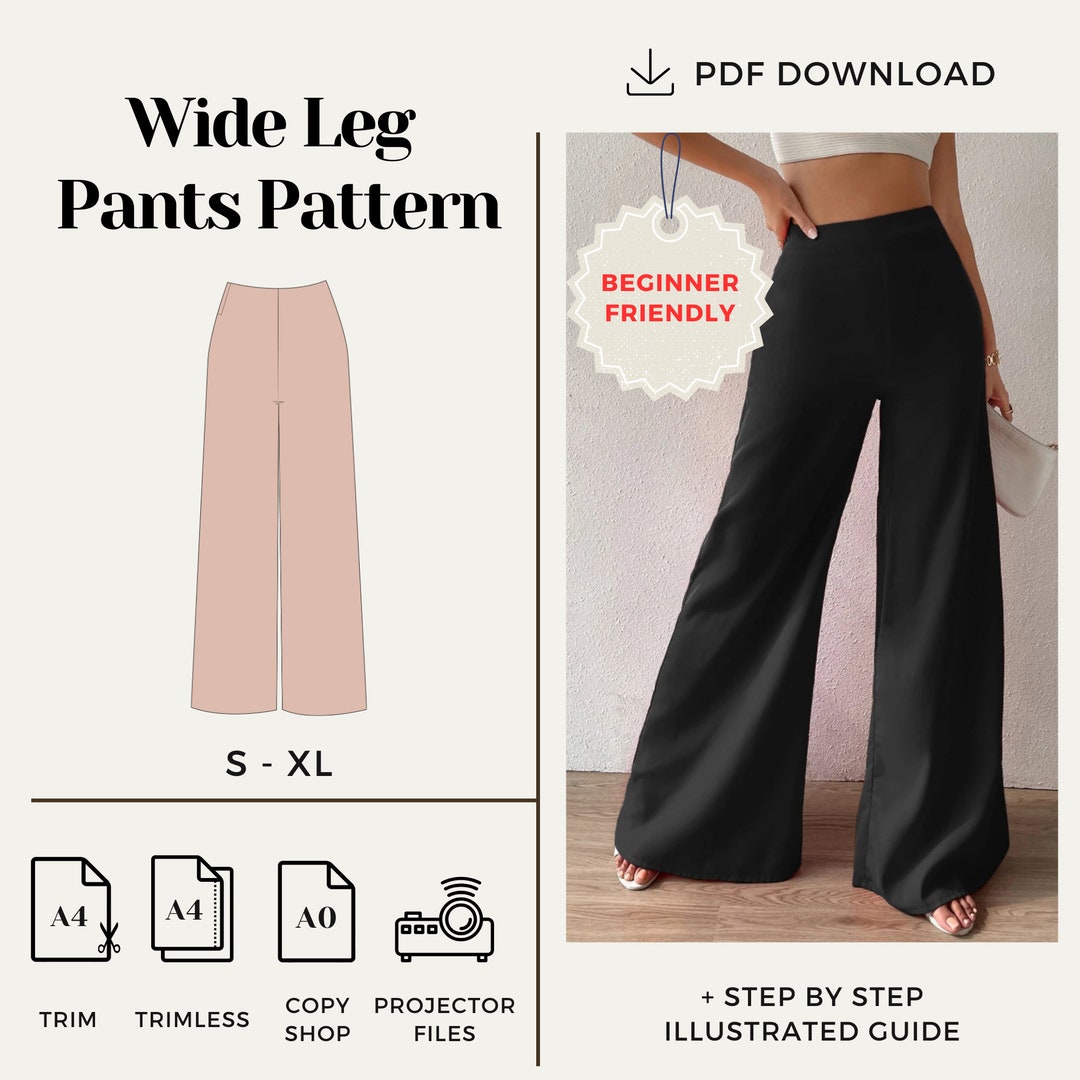 GRAPHIC PRINT PANEL EASY PANTS サイズ1 Wide Leg Pants Sewing Pattern, High Waist Pallazzo Pants
