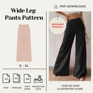 Wide Leg Palazzo Pants Sewing Pattern: Beginner Friendly (A4, A0, Projector File)