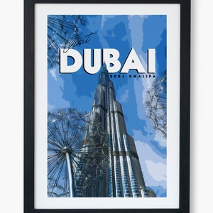 Burj Khalifa, Dubai | Retro - Art Deco - Digital Prints - Travel Photography - Travel Poster - Home Décor