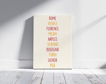 Monumentos de Italia / Lámina tipográfica de viajes / Arte mural digital descargable / Decoración del hogar