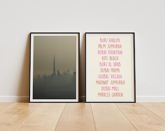 Dubái, Emiratos Árabes Unidos (Set de 2 láminas) / Fotografía de viajes / Arte digital para pared / Decoración del hogar
