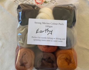 Strong wool tops, 28.5 micron wools tops, hand dyed wool tops, felting wool tops,  Earthy colour pack.