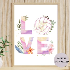 Volleyball Wall Art, Volleyball Decor, Volleyball Gift, Volleyball Poster, Sports Watercolor, Volleyball Print, Volleyball Mom,Gifts for Her