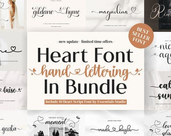 Valentine Font Bundle - Font with Hearts, Cricut, Wedding, Calligraphy, Canva, Procreate, Lovely, Script, Romantic, Commercial Use, cursive