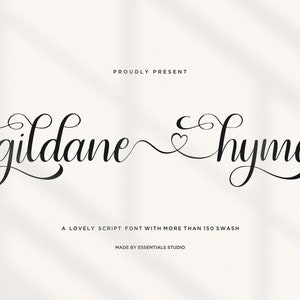 Gildane Hyme - Script Font, Font with Hearts, Font with Tails, Elegant Font, Font for Cricut, Cursive Font, Wedding Font, Calligraphy Fonts,