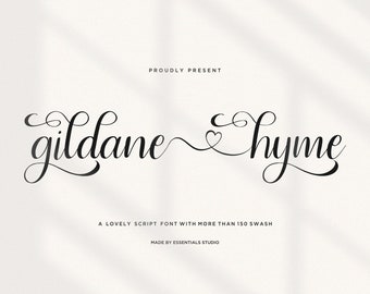 Gildane Hyme - Script Font, Font with Hearts, Font with Tails, Elegant Font, Font for Cricut, Cursive Font, Wedding Font, Calligraphy Fonts,