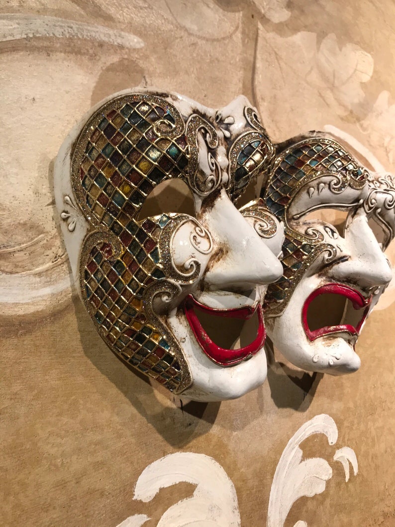 Masks Joined Venetian Mask, Tragic and Comic Harlequin, - Etsy
