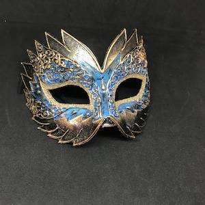 Venetian Mask, Original Papier-mâché Mask, Made in Venice - Gold with Blue, Silver, Violet, Red and Silver V10/11/12/13/20z