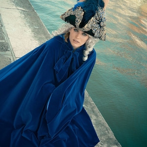 Blue Velvet Cloak,Historical Cloak With Hood