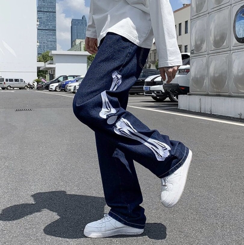 2023 New Street Casual Baggy Jeans Mens Fashion Hip Hop Straight Wide Leg  Trousers Couple Casual Pants Black Light Blu