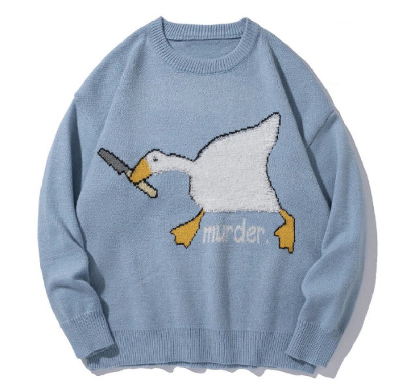 Knitted Sweater With Duck Pattern Moody Goose Sweater Etsy