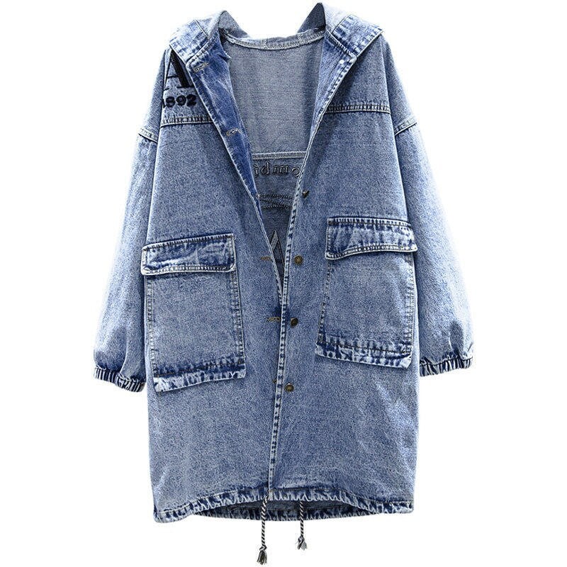 2022 New Spring Autumn Denim Windbreaker Coat 6xl Korean Slim Long-sleeve  Jeans Jacket All-match Casual Female Denim Outwear Top - Denim Coat -  AliExpress