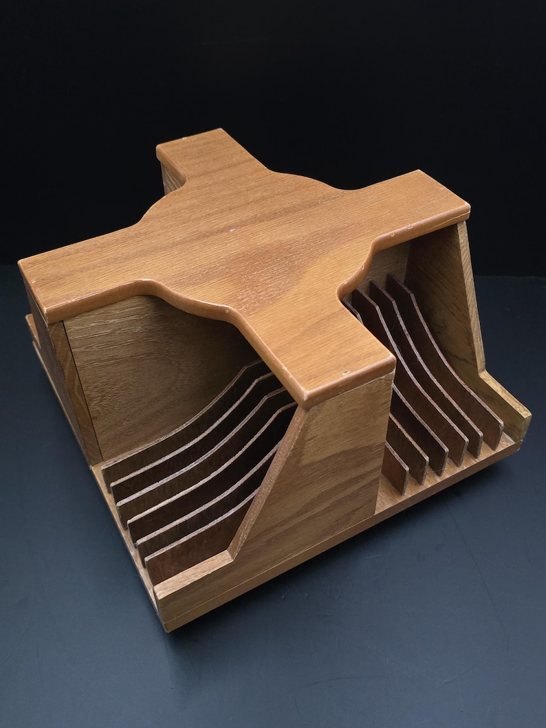 Vintage Wooden Rotating CD Rack Teak Style Carousel Desk Storage 28 ...