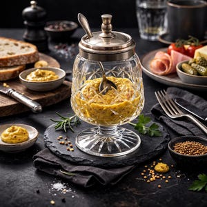 Vintage Edinburgh Crystal Mustard Pot with Spoon, Star-Cut Base