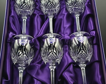 Set 6 Edinburgh Crystal Clyde wijnglazen in doos Schotse geslepen kristallen vintage cadeauset 230 ml