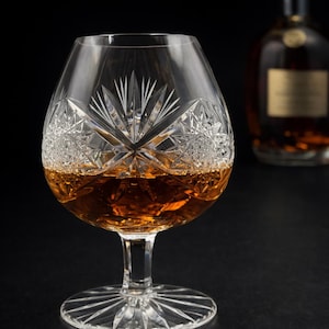 Single Bohemia Crystal-Crystalex BOC10 Large Brandy Snifters 14oz Balloon Glasses Star Base Czech c.1980s