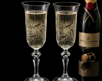 Bohemia Crystal-Crystalex Windrad Champagnerkelche Paar, Trompetenform, 200ml, Tschechoslowakei, Vintage 1980er Jahre