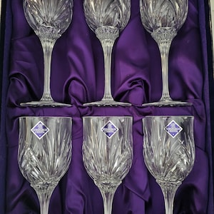 Edinburgh Crystal set of 6 Large Crystal Wine Glasses. 250ml. In Original satin lined box. 2 x Available