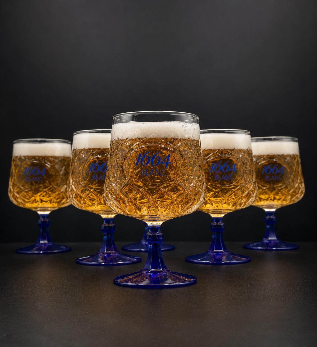 Kronenbourg 1664 Blanc Beer Glasses Set of 6 Blue Stem Half Pint