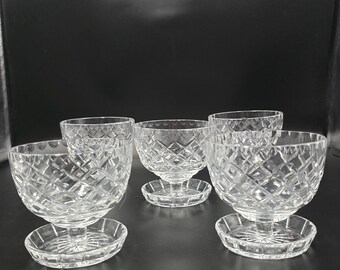 Vintage Cut Crystal Dessert Bowls & Saucers - Mid-Century Set of 5