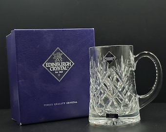 Edinburgh Crystal 1 Pint Tankard Cut Glass Beer Mug Boxed France Vintage Large 14cm Gift