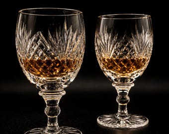 Pair Vintage Cut Crystal Sherry Port Glasses 160ml 6oz – Starburst Diamond Cut Liqueur Stemware