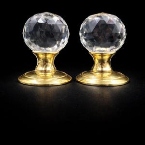 Crystal Ball Door Knobs Pair – Carlisle Brass Faceted Glass Handles, Polished Brass, New in Box