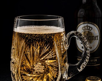 vintage Zawiercie Monica-5 Chope à bière chope en cristal taillé, 400 ml, base étoilée, cristal polonais