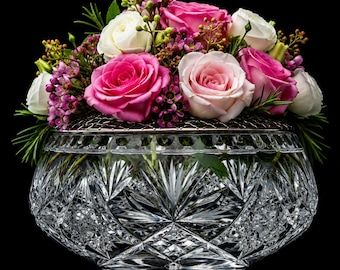Vintage Edinburgh Crystal Extra Large Heavy Rose Posy Bowl Gaas Bloem Kikker bruiloft middelpunt Bloemendecor 1,8 kg+