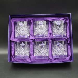 Set of 6 Edinburgh Crystal Lomond 9oz Tumblers | Cut Glass Whisky Glasses in Original Satin Box | Vintage Barware Made in Scotland
