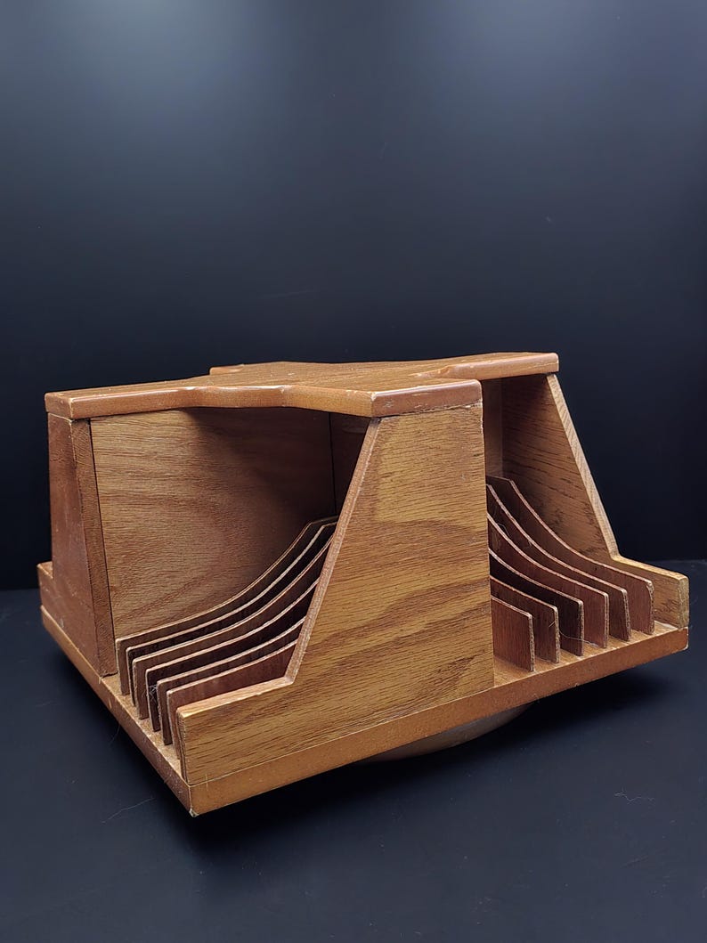 Vintage Wooden Rotating CD Rack Teak Style Carousel Desk Storage 28 ...